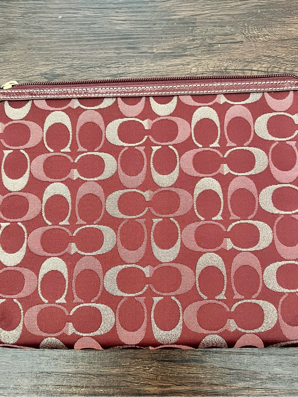Coach Red and Light Pink Signature Jacquard Wristlet Pouch
